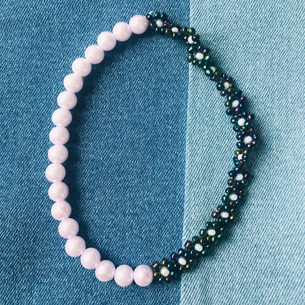 Handmade Flower and Pearl Beaded Necklace
